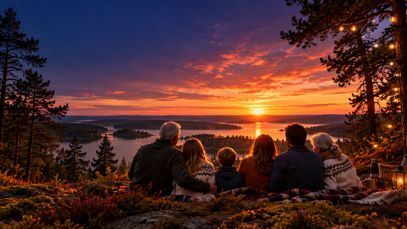 AI-skabt inspiration: en familie ser ud over en sø